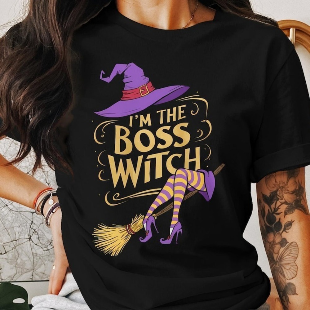 Im The Boss Witch Halloween T-Shirt Hat Broomstick Funny Costume Tee